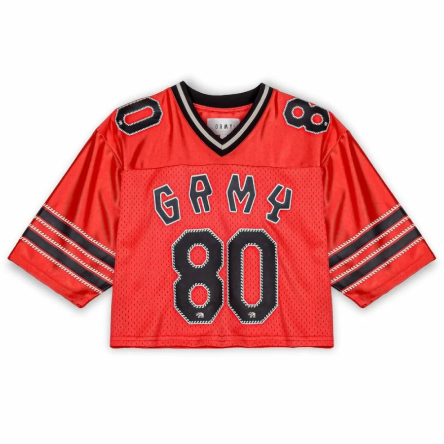 Grimey The Clout Mesh Crop Top Football Jersey for Women - Red Sports Apparel - Spring 2023 Collection