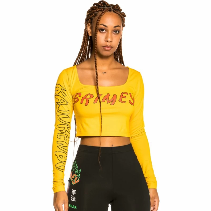 Grimey "Destroy All Fear" Yellow Long Sleeve Crop Top | Fall 2021 Collection