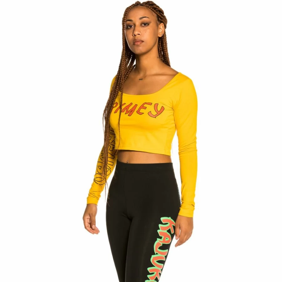 Grimey "Destroy All Fear" Yellow Long Sleeve Crop Top | Fall 2021 Collection