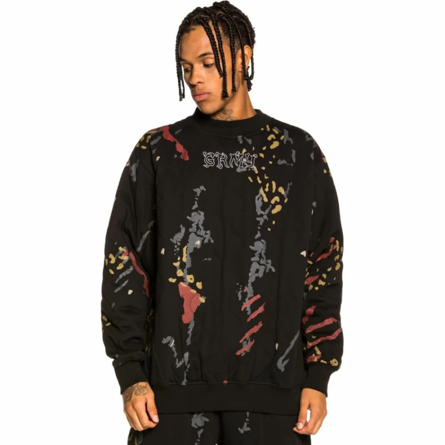 Grimey Jazz Thing All Over Print Padded Crewneck Sweatshirt - Black Hoodie Fall 2021