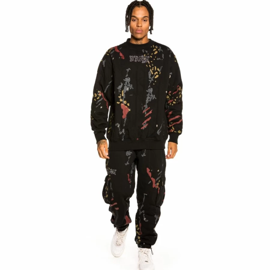 Grimey Jazz Thing All Over Print Padded Crewneck Sweatshirt - Black Hoodie Fall 2021