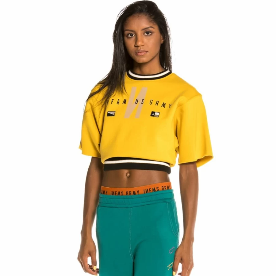 Grimey Nite Marauder Crop Top and Track Pants Set in Green and Mustard - FW20 Collection