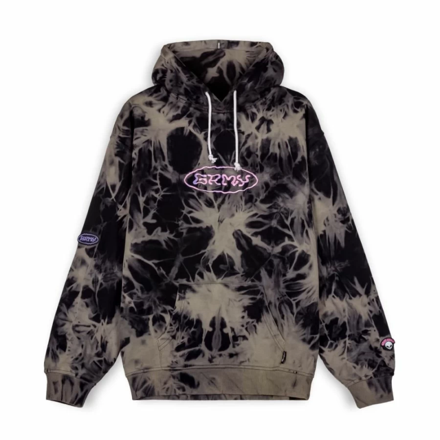 Grimey Ufollow Bleached Black Hoodie - Distressed Cotton Sweatshirt for Men & Women - Spring 2023 Collection