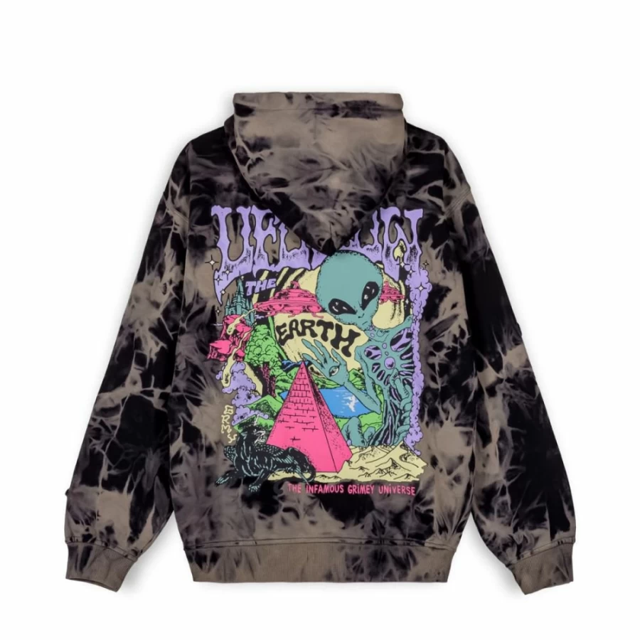 Grimey Ufollow Bleached Black Hoodie - Distressed Cotton Sweatshirt for Men & Women - Spring 2023 Collection