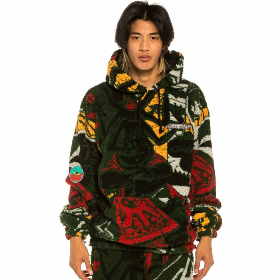 Grimey Space Lady All Over Jacquard Sherpa Hoodie - Orange Cozy Winter Sweatshirt 2021