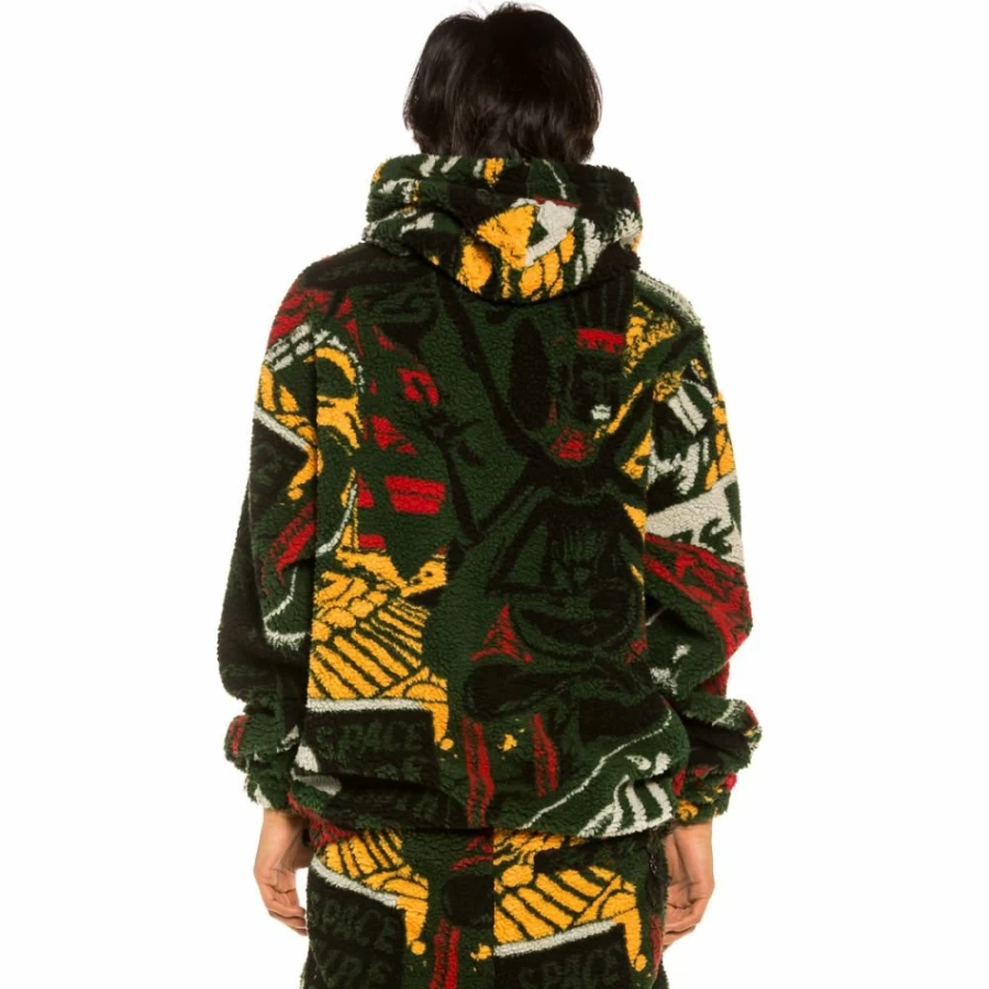Grimey Space Lady All Over Jacquard Sherpa Hoodie - Orange Cozy Winter Sweatshirt 2021