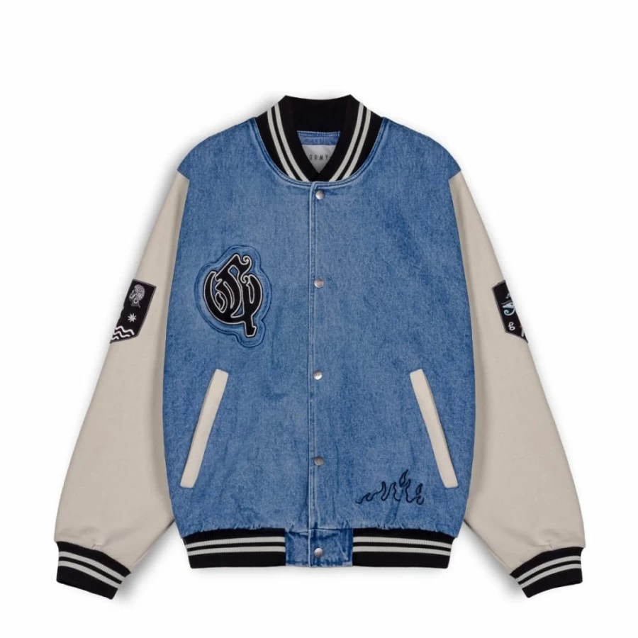 Grimey Fire Route Denim Baseball Jacket Blue - Spring 2023 Casual Outerwear