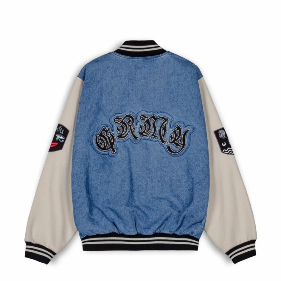 Grimey Fire Route Denim Baseball Jacket Blue - Spring 2023 Casual Outerwear