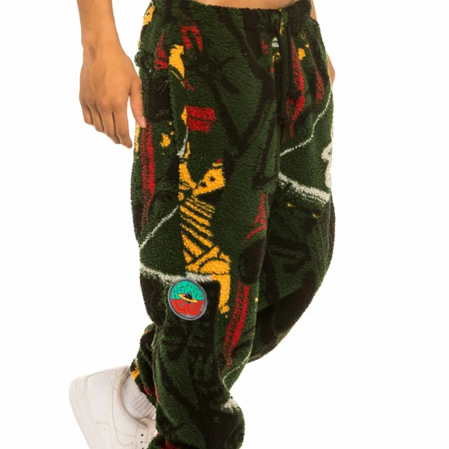 Grimey Space Lady All Over Jacquard Sherpa Lined Winter Pants in Orange - Cozy & Stylish