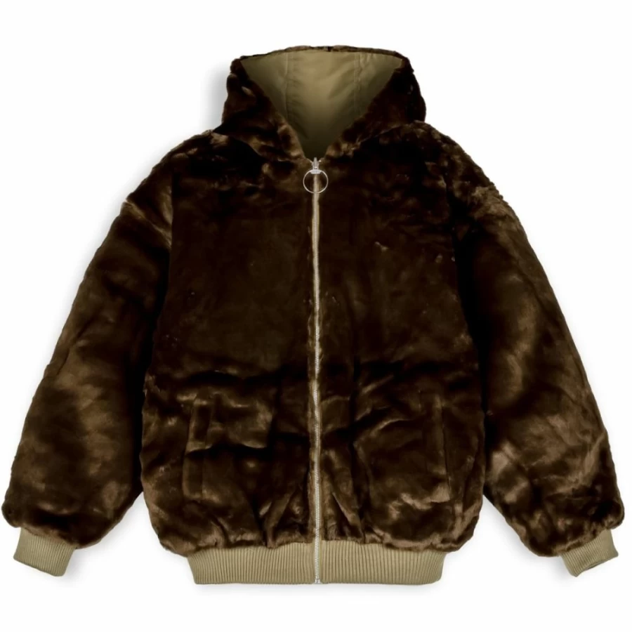 Grimey Reversible Bomber Jacket with Fur Lining - Brown Winter Coat for Men 2022