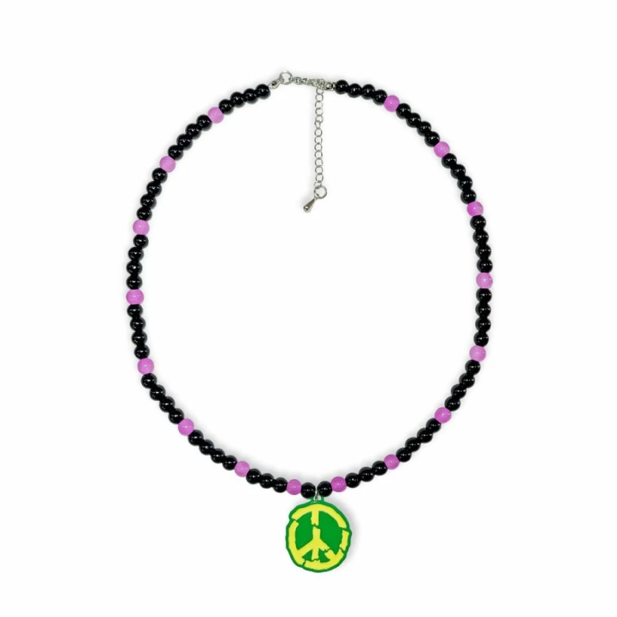 Grimey Black Beaded No Peace Necklace - Ufollow Collection Spring 2023