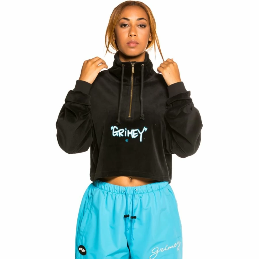 Grimey Black Velvet Crop Top High Neck Gem Cutting Design Fall 2021 Collection