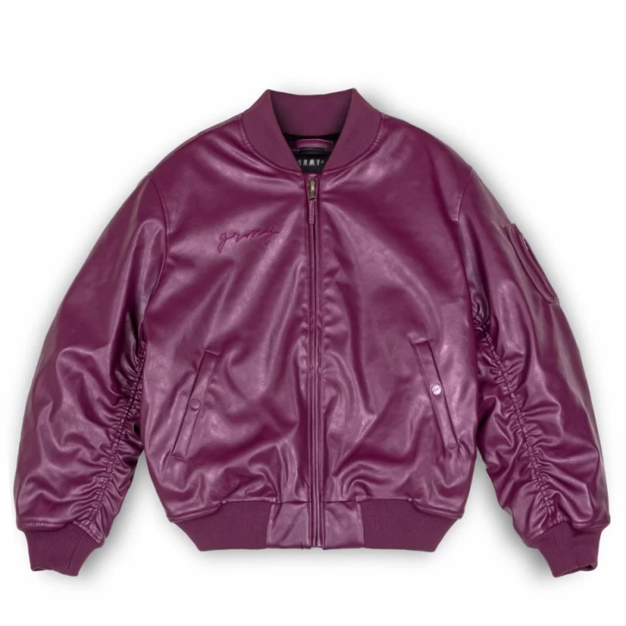 Grimey "Iam" Wine Red Pu Leather Bomber Jacket for Men - Fall 2022 Fashion Outerwear