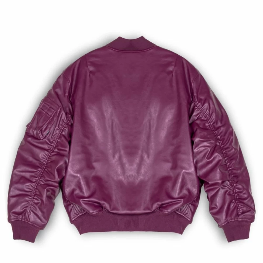 Grimey "Iam" Wine Red Pu Leather Bomber Jacket for Men - Fall 2022 Fashion Outerwear