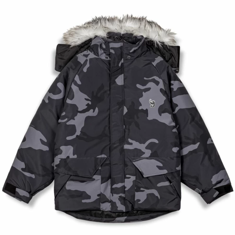 Grimey Black Tusker Temple Puffer Parka Jacket with All Over Print - FW23 Winter Coat
