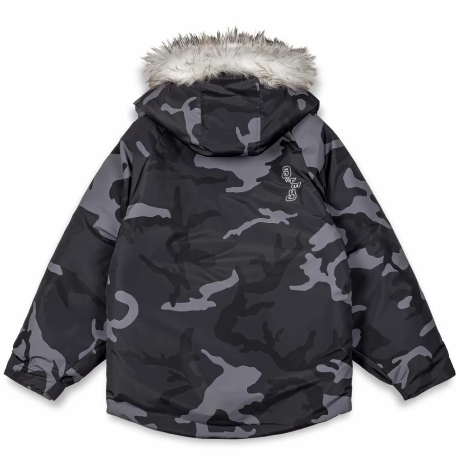 Grimey Black Tusker Temple Puffer Parka Jacket with All Over Print - FW23 Winter Coat