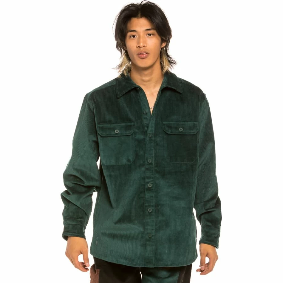Grimey Green Corduroy Long Sleeve Shirt with Aged Rum Wash - Winter 2021 Collection