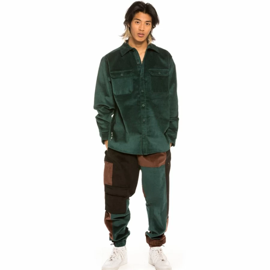 Grimey Green Corduroy Long Sleeve Shirt with Aged Rum Wash - Winter 2021 Collection