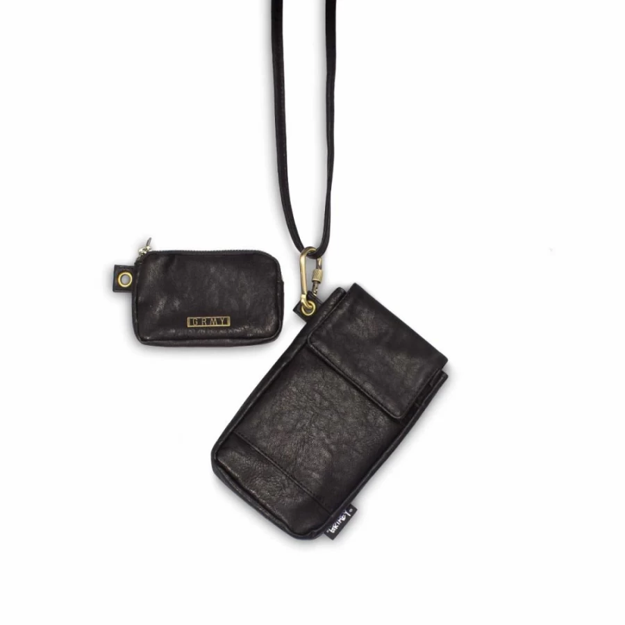 Grimey Black Leather Purse and Travel Pouch for Women - Stylish Crossbody Bag with Zipper Pocket - Spring 2022 Fashion Accessory