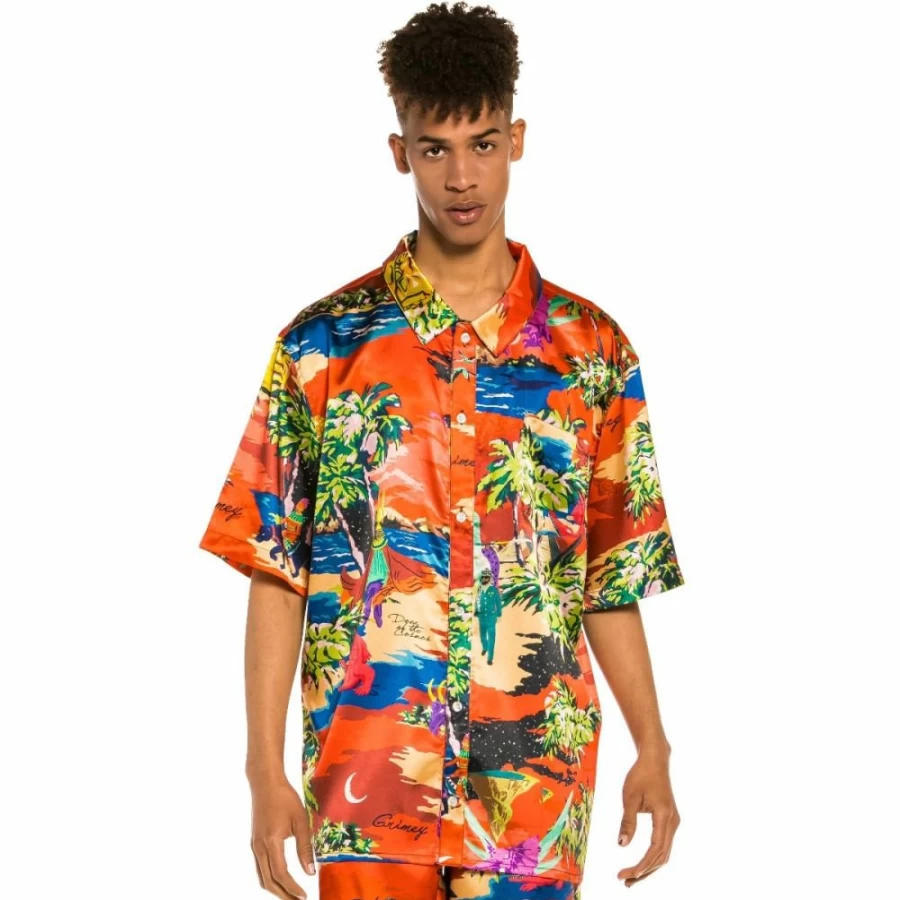 Grimey Red "Ocean Gateways" Button Up Shirt for Men - Summer 2022 Casual Style