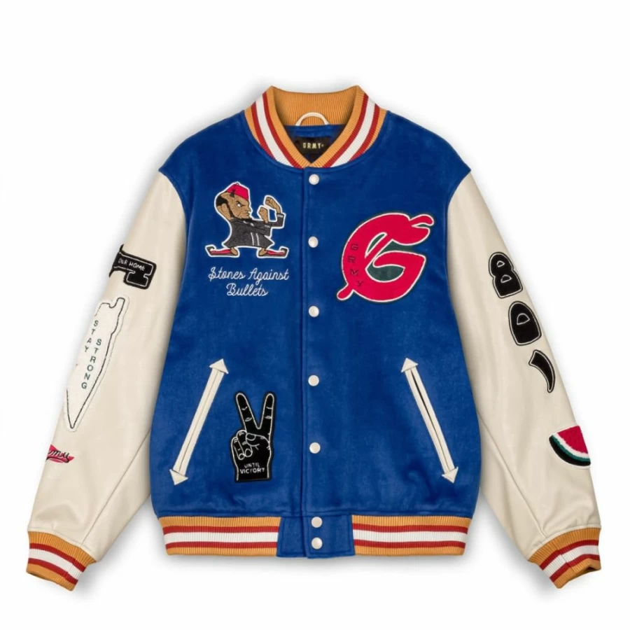 Grimey Nablus Blue Baseball Jacket for Men - FW23 Casual Streetwear Coat
