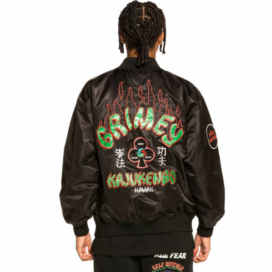 Grimey Reversible Satin Jacket "Destroy All Fear" - Black/Blue, Streetwear Fashion for Men & Women