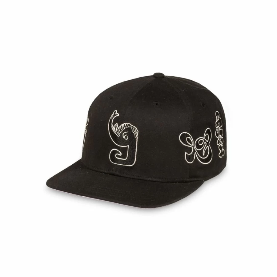 Grimey Tusker Temple Snapback Hat - Black Adjustable Baseball Cap for Men & Women - FW23 Streetwear Fashion