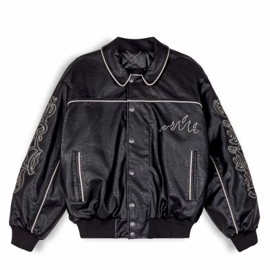 Grimey Black Pu Leather Chaqueta Fire Route Jacket - Spring 2023 Collection