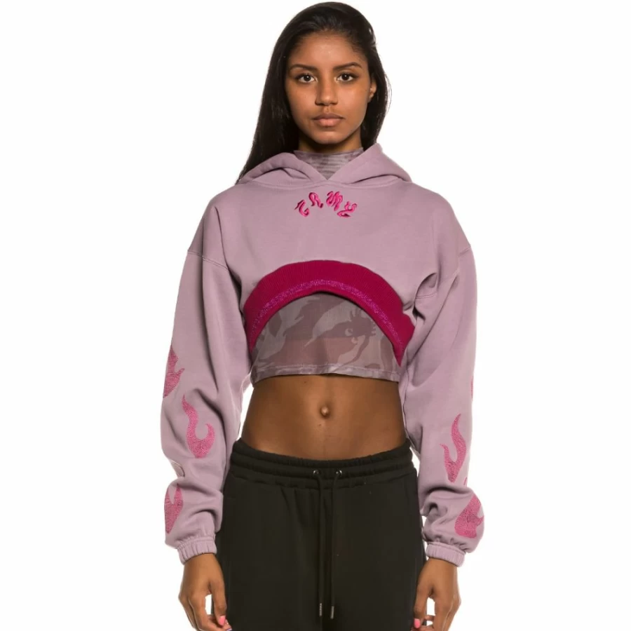 Grimey Yoga Fire Super Crop Hoodie Violet - Streetwear Fashion SS20 Collection