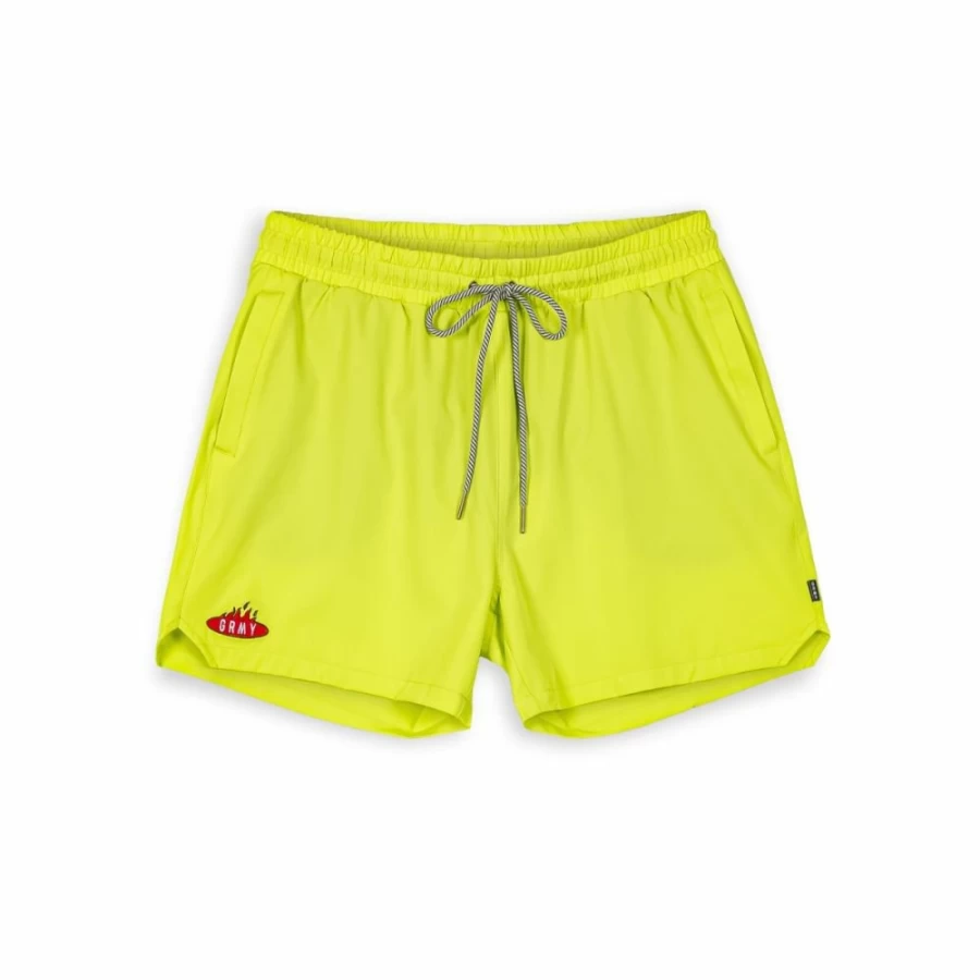 Grimey Burn In Flames Swim Trunks - Lime Green Men's Swimwear - SS24 Summer Collection