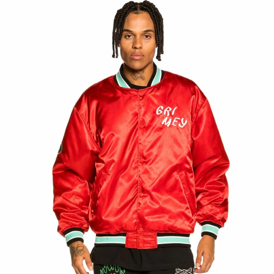 Grimey Reversible Satin Jacket "Destroy All Fear" - Red, Men's Streetwear, Fall 2021 Collection