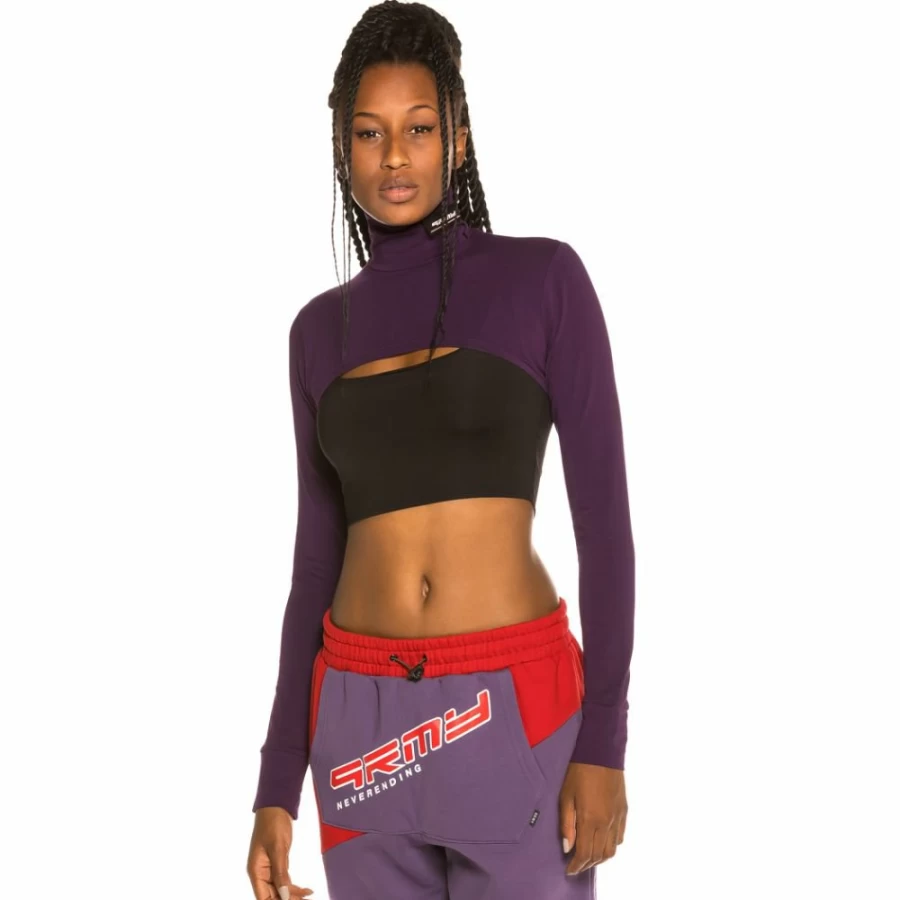 Grimey Vostok Girl Purple Long Sleeve Crop Top Fall Winter 2019 Fashion Women's Streetwear