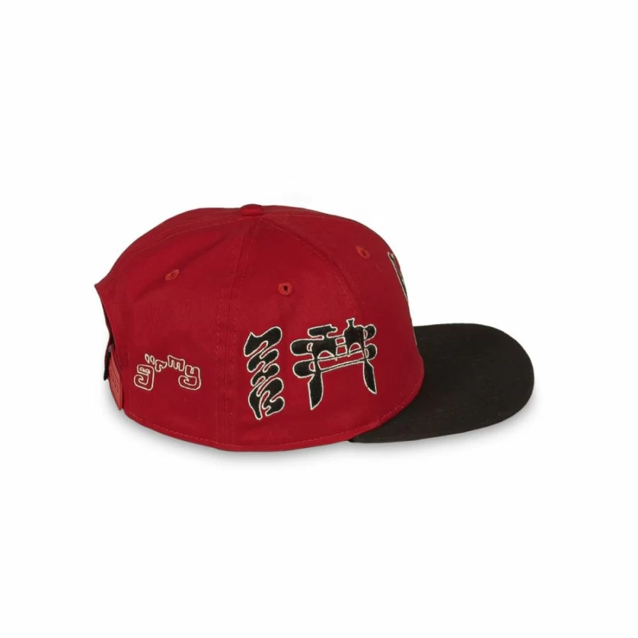 Grimey Tusker Temple Bicolor Snapback Hat - Red Adjustable Baseball Cap for Men & Women - FW23 Streetwear Fashion