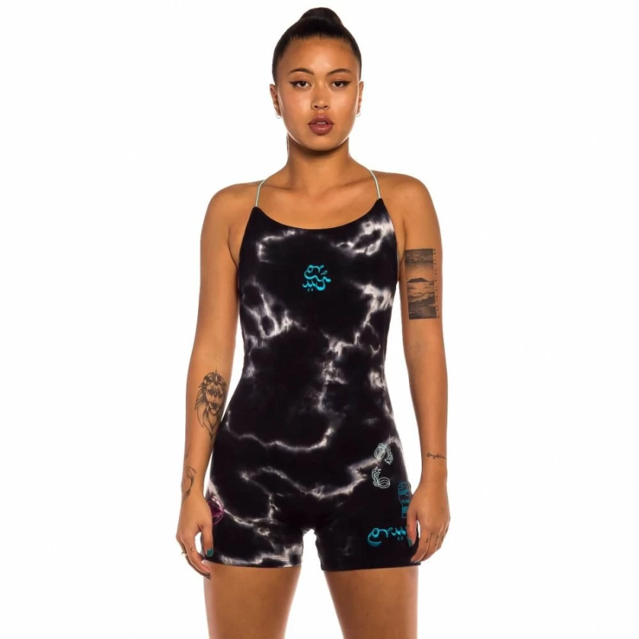 Grimey "Day Dreamer" Black Bleached Jumpsuit - Spring 2022 Collection - Oversized Denim Overalls