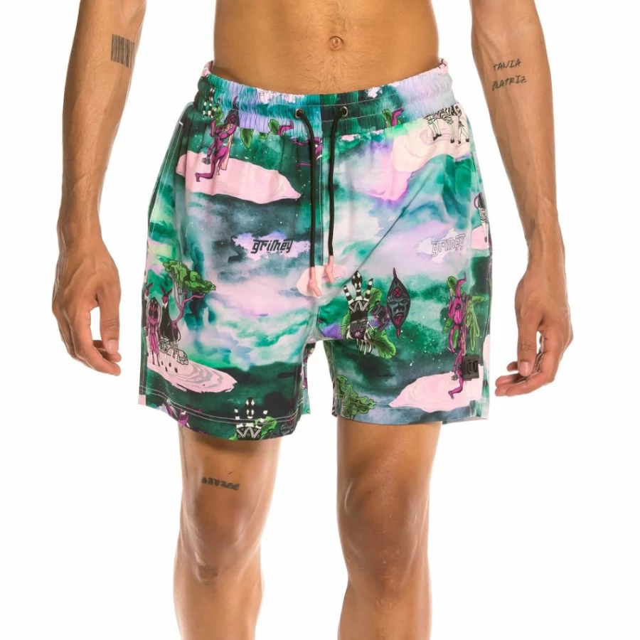 Grimey Yanga SS20 Multicolor Swim Shorts for Men - Quick Dry Beach Shorts with Pocket