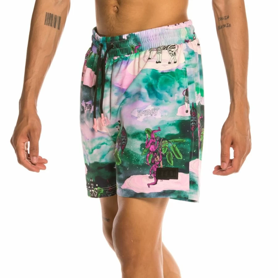 Grimey Yanga SS20 Multicolor Swim Shorts for Men - Quick Dry Beach Shorts with Pocket