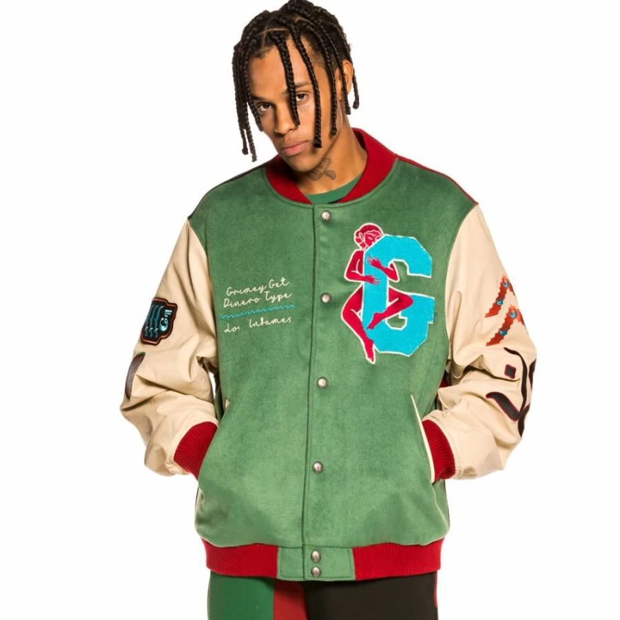Grimey Baseball Jacket "Singgang Junction" - Green Vintage Style - Fall 2021 Collection