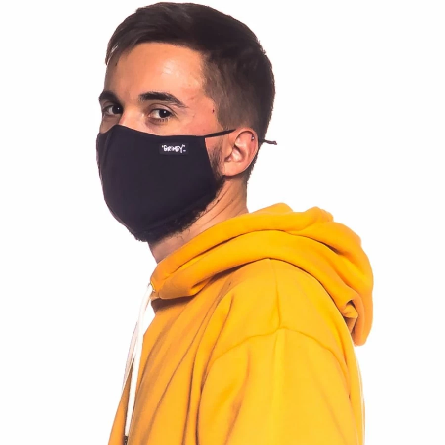 Grimey Black Woven Label Face Mask FW20 - Stylish & Breathable Fashion Mask