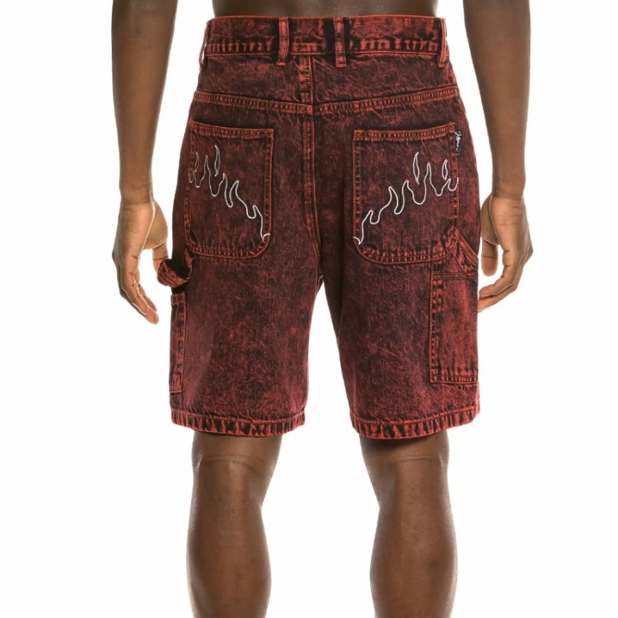 Grimey Liveution Red Denim Shorts for Men & Women - Spring 2021 Fashion Collection
