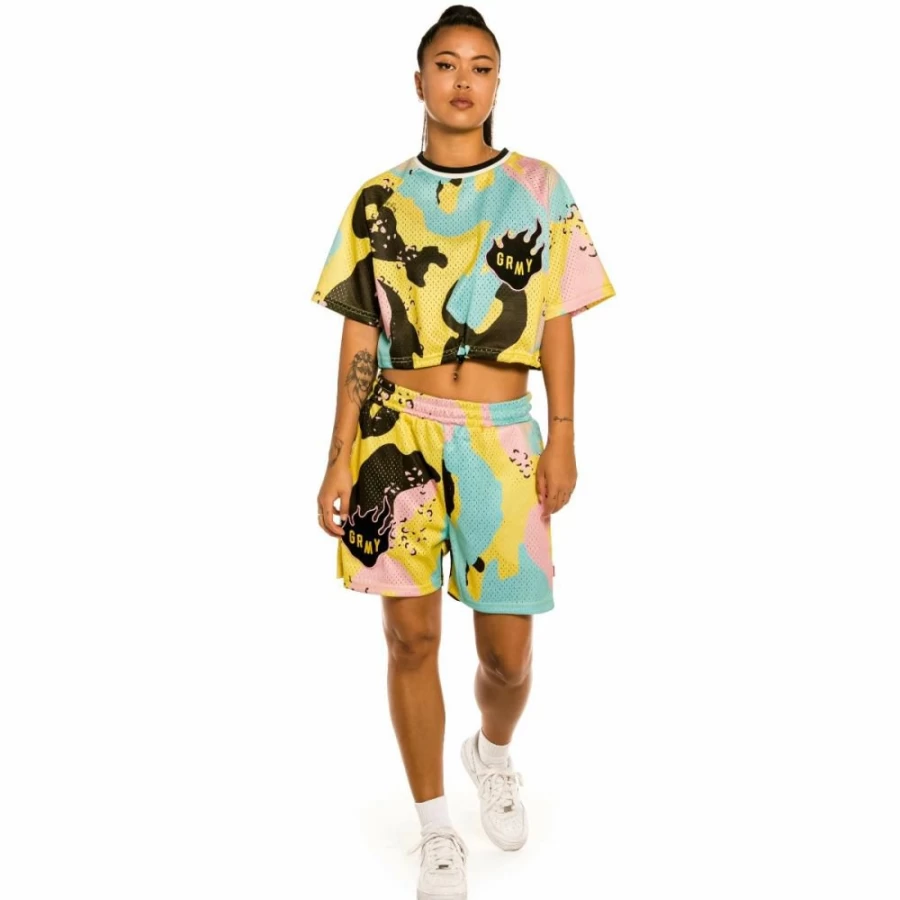 Grimey Camo Mesh Shorts for Women - Trespass All Over Print Summer 2022 Fashion