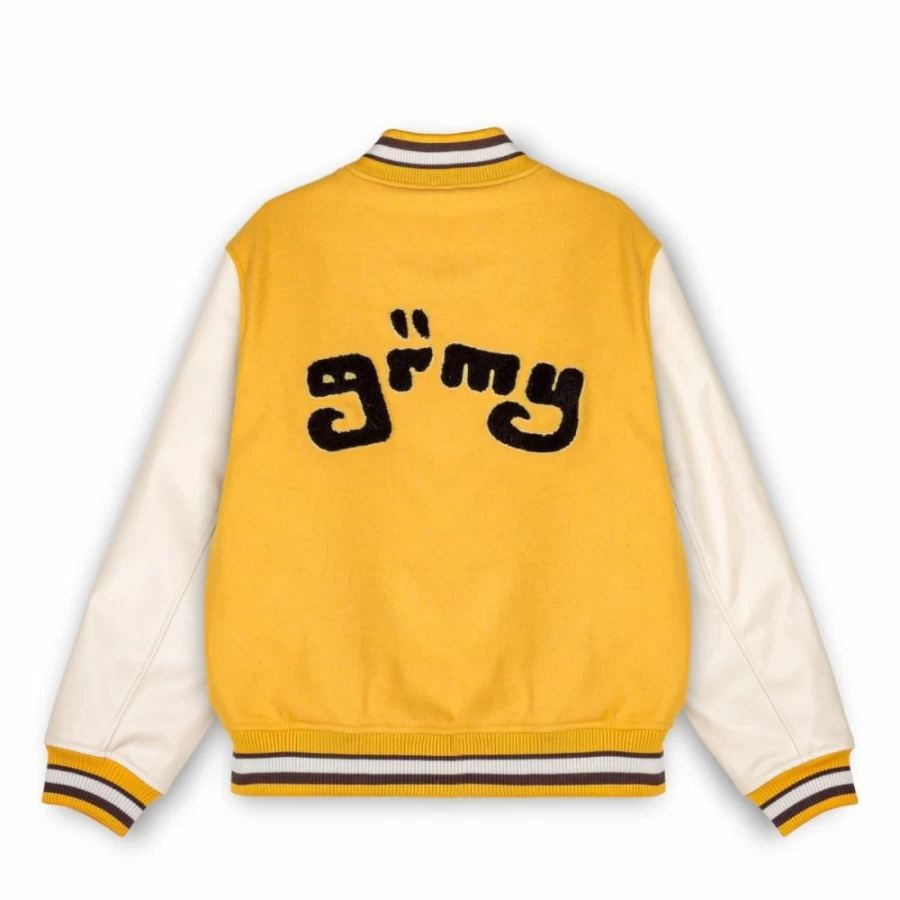 Grimey Baseball Jacket "Lust Mantra" Yellow Outerwear for Men Fall 2022 Collection