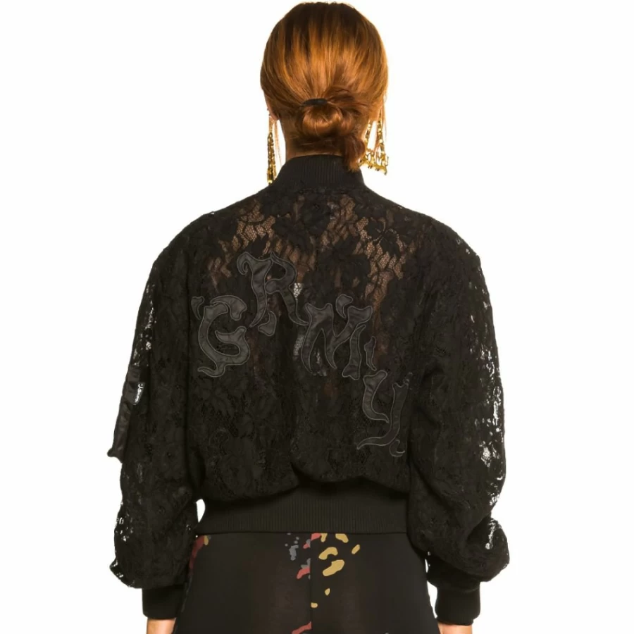 Grimey Black Lace Bomber Jacket for Women - Jazz Inspired Fall Fashion