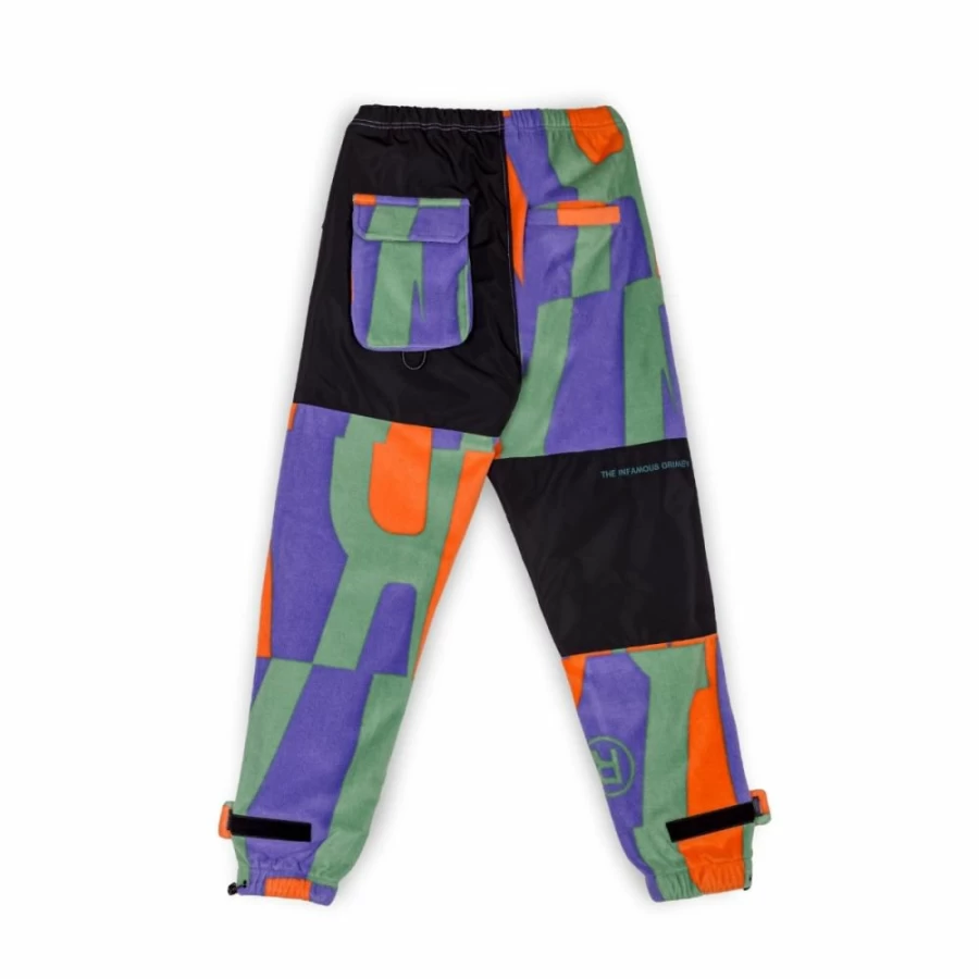 Grimey Snow Fox Print Polar Fleece Pants - Winter Thermal Loungewear - Multicolor All Over Design - Size L 22