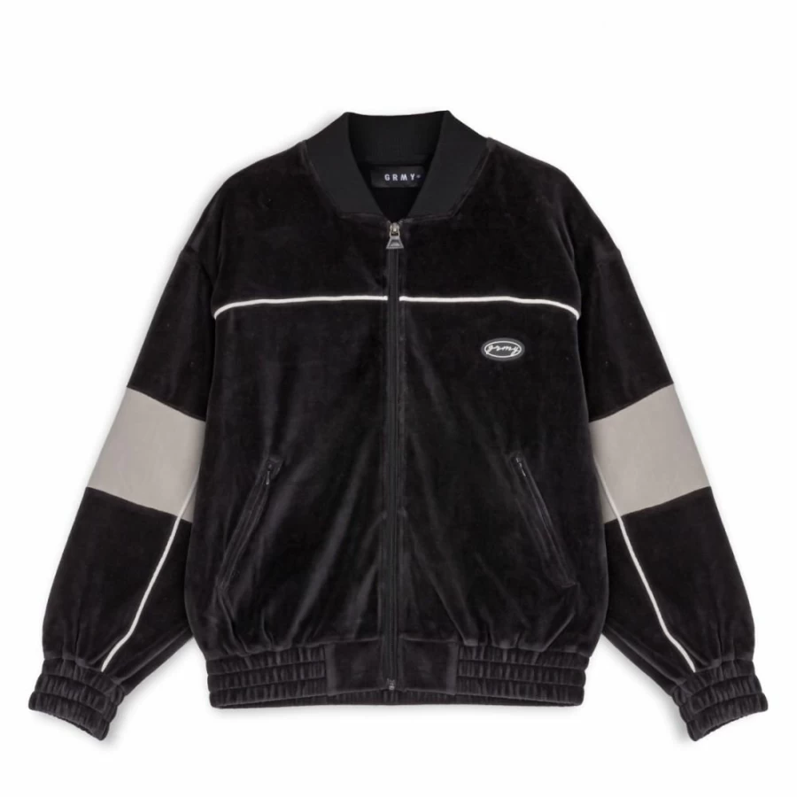 Grimey "Iam" Black Velvet Track Jacket - Fall 2022 Collection - Hip-Hop Streetwear