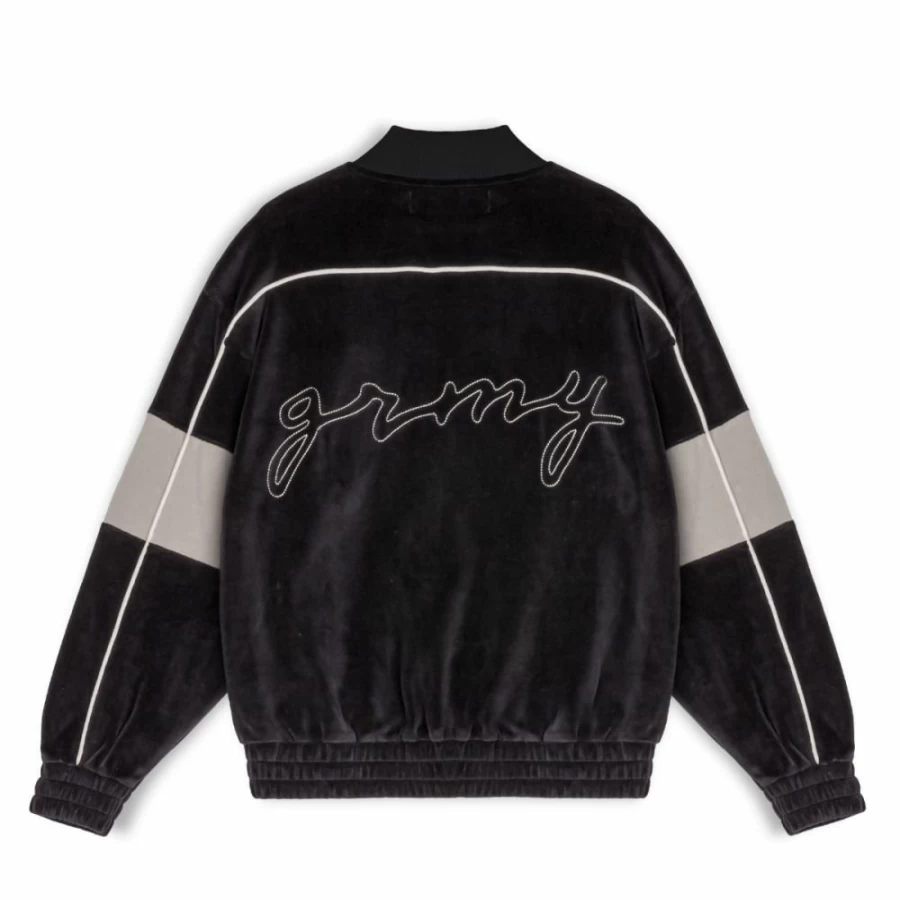 Grimey "Iam" Black Velvet Track Jacket - Fall 2022 Collection - Hip-Hop Streetwear