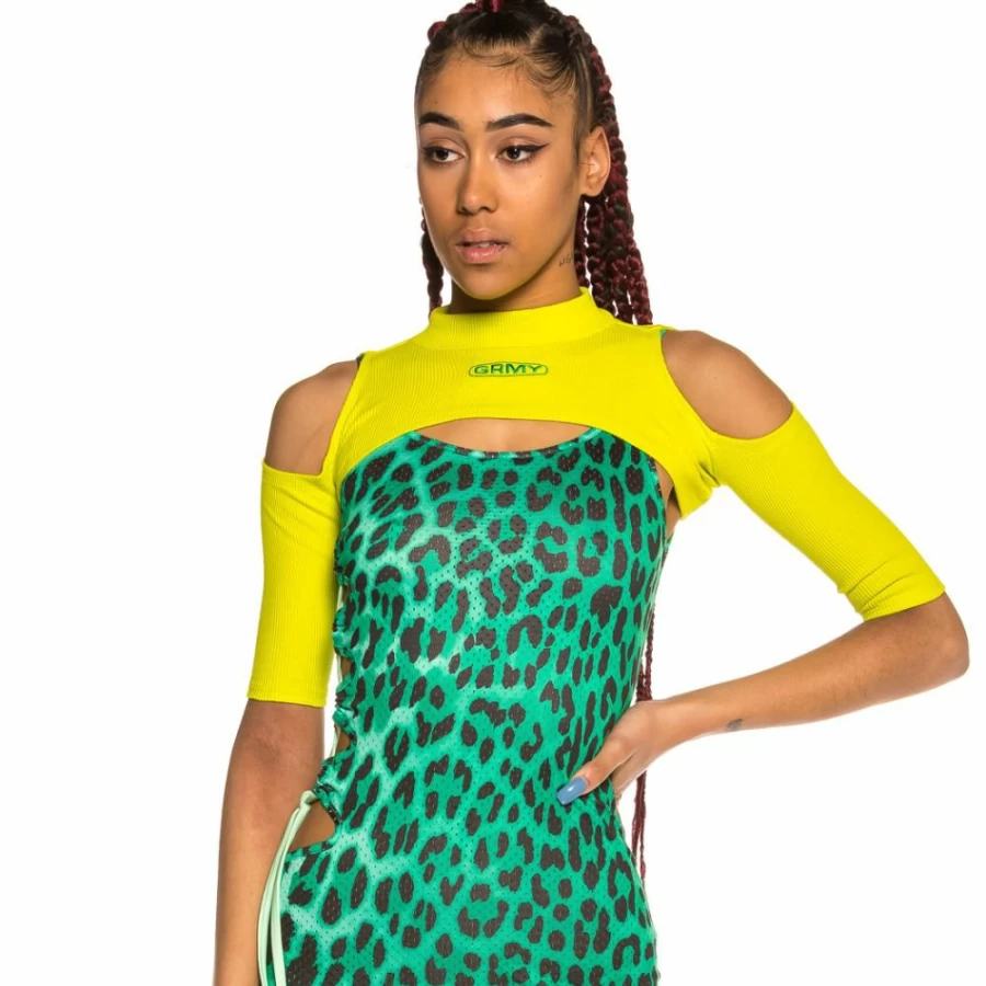 Grimey Chica Yanga Green Crop Top Mid Sleeve for Women SS20 Fashion
