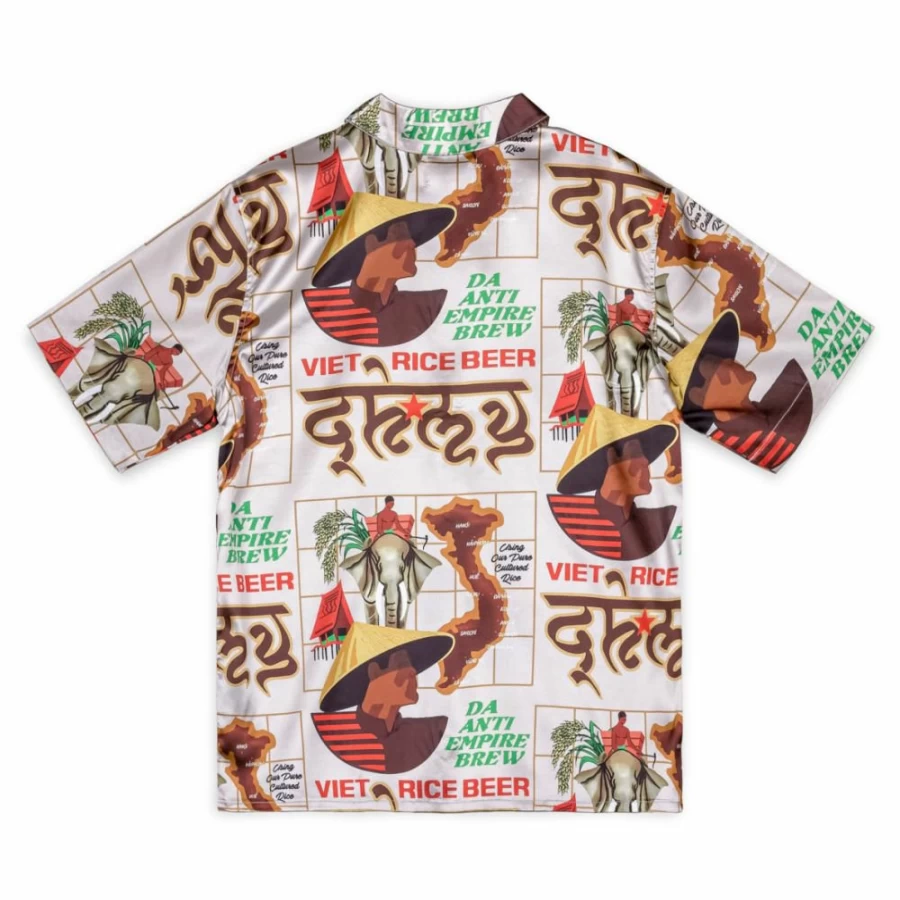 Grimey White Satin Button Up Shirt - Vietnamese-Inspired Design - Summer 2023 Collection