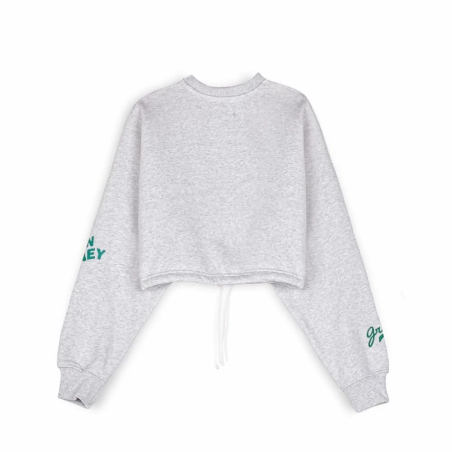 Grimey Hive Crop Crewneck Sweatshirt - Heavyweight Sport Grey Pullover for Women - Fall 2022 Fashion