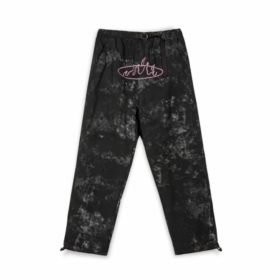 Grimey Black Nylon Tie-Dye Pantalon with Melted Stone Wash - FW23 Collection