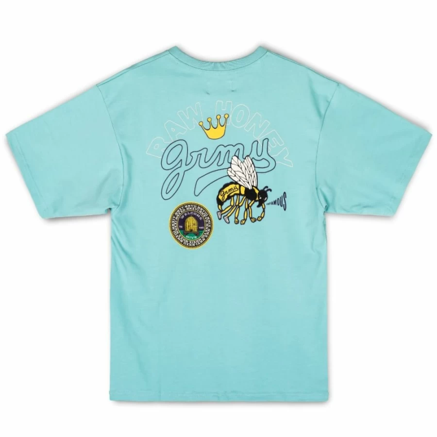 Grimey Hive Heavyweight T-Shirt for Men - Blue Cotton Streetwear Tee - Fall 2022 Collection